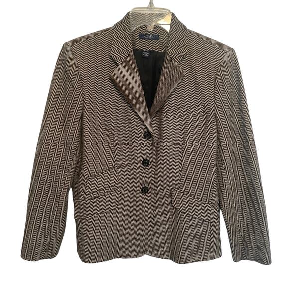 CHAPS Houndstooth Blazer Womens Size 8 Black & Cream Button Career Jacket - Picture 1 of 6